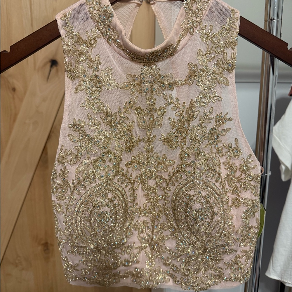 City Triangles Pink and Gold Embroidered Blouse